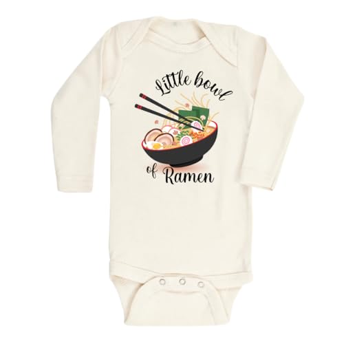Image of MangoHouse Cute Baby Bodysuit Little Bowl Of Ramen Shirt Premium Custom Baby Clothes Unisex Baby Announcement Gift for Mom Newborn Outfit (Long Sleeve Natural, 0-3m)