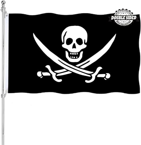 Jolly Roger Flag 3x5 Double Sided Outdoor Jack Rackham Skull Bones Flag Heavy Duty Cross Knife Flags 3 Ply Thick Polyester Material with 2 Metal Grommets 4 Rows of Stitching