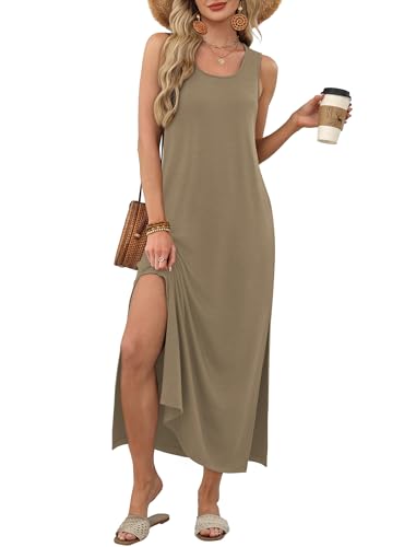 Image of WIHOLL Maxi Dress Summer Dresses 2026 Beach Vacation Clothes Sleeveless Sundresses with Pockets Boho S-3XL