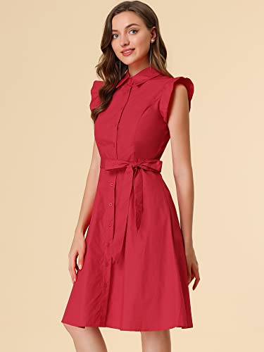 Image of Allegra K Women's Ruffled Sleeve Casual Office Dress Tie Waist Button Down Cotton Shirt Dresses