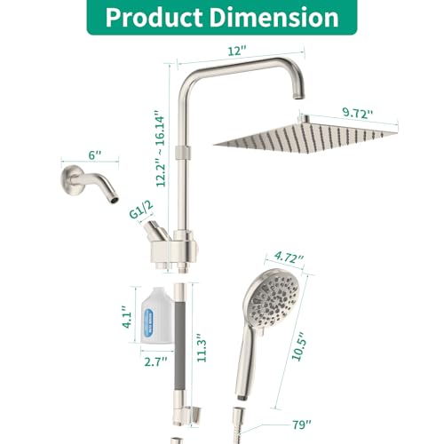 Image of 10 inch Filtered Rain Shower Head with Handheld Spray Combo, High Pressure Shower Head and Handle Set with Filter, Dual Shower Head with Extra Long Hose and Adjustable Arm (Brushed Nickel)