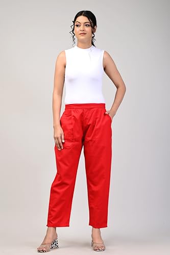 Image of Women Elastic Waist Regular Fit Casual Cotton Trouser Pants