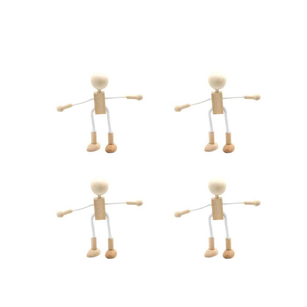 Tazweeq 4Pcs Unfinished Wooden Robots, Peg Dolls, Wooden Figures, Diy Painting Supplies Peg Dolls