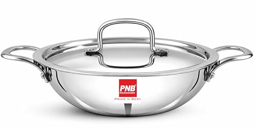 Image of PNB Kitchenmate Triply Stainless Steel kadai - 3.25 Liter| Induction Compatible triply kadai with lid | Stainless Steel cookware | Try ply cookware for Indian Cooking |Dishwasher Safe|5 Year Warranty