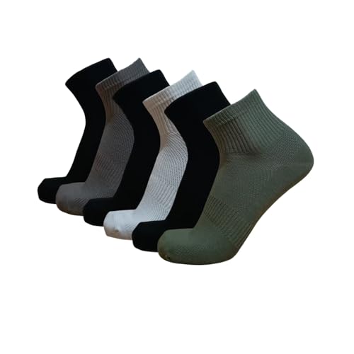 MapleLeafSwallow Men Spring and Summer Socks 6 Pairs for Casual and Simple Sport Breathable, Deodorant and Comfortable Black, White, Dark Grey and Army Green