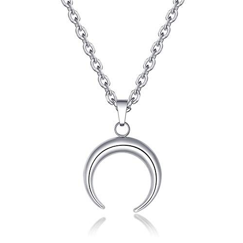 GulCean Moon Necklace for Men Women Stainless Steel Silver Boho Kpop Hip Hop Punk Style Dainty Bohemia Unique Beach Charm Crescent Half Moon Meniscus Pendant Necklace for Mom
