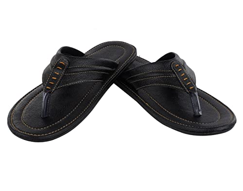 Image of GoodFeel Synthetic Leather Flat Outdoor Sandal Slipper Flip Flop With One Analog Multicolor Leather Watch For Men [1004BK9][WCH66]
