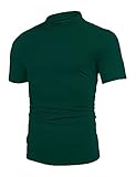 Men's Basic Designed Solid Slim Fit Tops Mock-Neck Pullover Short Sleeve T Shirts Green L