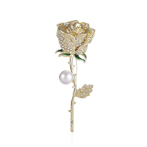 Image of Luxury Shiny Rhinestone Rose Flower Brooch Pins for Women Crystal Pearl Rose Floral Brooch Wedding Bridal Jewelry