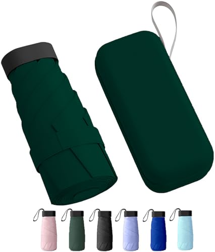Image of REXERA Travel Mini Folding Compact Umbrella with Case, Manual Open 6 Ribs Lightweight Portable, Small Sun & Rain Pocket Umbrella for Girls and Women- Use in Rain & Summer