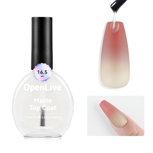 OpenLive 16.5ml Matte Top Coat Quick Dry No Chip Long Lasting Clear Nail Polish Top Coats Classic Matte Effect Protects Color & Nails Top Coat Non-gel Salon Nail Art Gift for Women