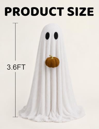 Halloween Decorations Indoor 3.6FT Light-Up Sherpa Ghost with Pumpkin - image 6