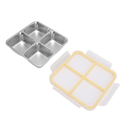 Fiambrera de Acero Inoxidable 304, Contenedor de Almacenamiento de Alimentos Dividido a Prueba de Fugas para Oficina y Picnic, 4 Compartimentos, 7,09x7,09x1,97 Pulgadas (YELLOW)