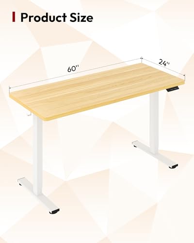 Image of SANODESK Electric Standing Desk 60 x 24 Inches Whole-Piece Desktop Height Adjustable Stand Up Desk w /6-Button Controller Ergonomic Computer Desk for Home Office, White Frame + Natural Tabletop