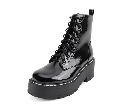 Image of Soda FLING Women Chunky Lug Sole Lace up Fashion Combat Ankle Boot w /Side Zipper