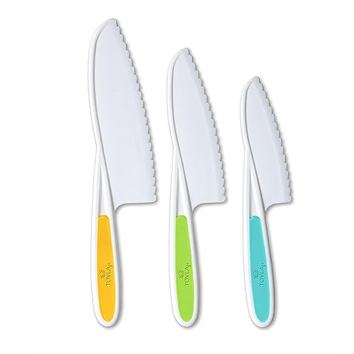 Tovla Jr. Knives for Kids 3-Piece Kitchen Cooking and Baking Knife Set: Children's Cooking Knives in 3 Sizes & Colors/Firm Grip, Serrated Edges, BPA-Free Kids' Knives (colors vary)