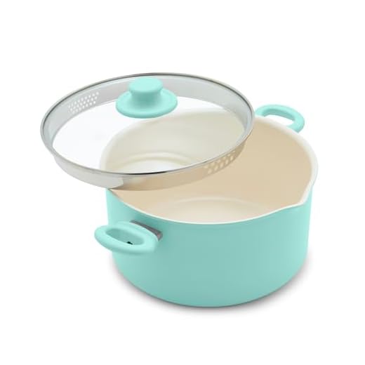 GreenLife 6QT Ceramic Nonstick Stockpot with Glass Straining Lid, PFAS & PFOA-Free, Dishwasher Safe, Stay-Cool Handles, Oven Safe to 350°F, Wobble-Free Base, Even Heating, Turquoise