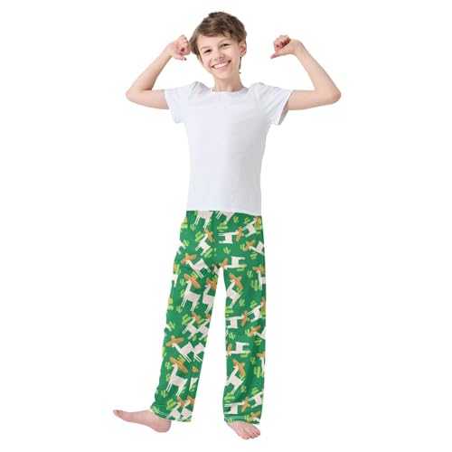 ZZXXB Mexico Llama Cactus Boys Long Pants Soft Trousers Elastic Waist Kids Lounge Bottoms with Pockets S-XL2