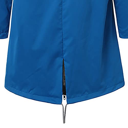 Foviguo Rain Jacket Women, Long Sleeve Fall Outerwear Women Lounge Long Active Solid Jacket Warm Drawstring Fit Hood Coats For Women Blue #TOP2