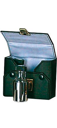 Juego de tres crismeras de cristal con refuerzo metálico 30 cc.