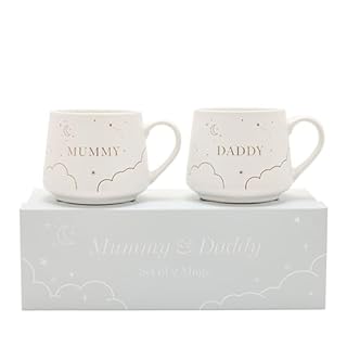 Widdop Bambino Set of 2 Mummy and Daddy Mugs - Stoneware Ceramic Mug - White Colour - Coffee Mug Tea Hot Drinks - Approx 350ml - Gift for Newborn New Parents Baby Shower Present
