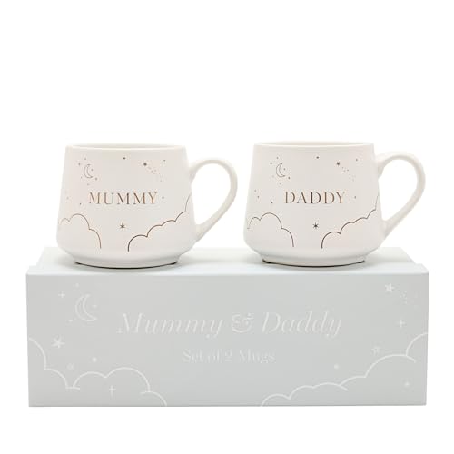 Widdop Bambino Set of 2 Mummy and Daddy Mugs - Stoneware Ceramic Mug - White Colour - Coffee Mug Tea Hot Drinks - Approx 350ml - Gift for Newborn New Parents Baby Shower Present