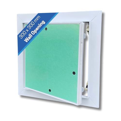 AirTech-UK Plasterboard Aluminium Access Panel Inspection Hatch - Ideal for Walls and Ceilings - Detachable Hinged Push Lock Door with White Powder Coated Aluminium Frame (300mm X 300mm)