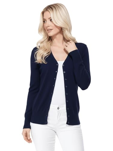 Image of YEMAK Women's Knit Cardigan Sweater - Long Sleeve V-Neck Basic Classic Casual Button Down Knitted Soft Lightweight Top