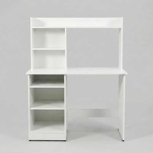 Image of Zenith Study Table with Hutch & Storage Cabinet, Workstation with Upper Bookshelf for Home Office & Students, 100x50x134cm (White)