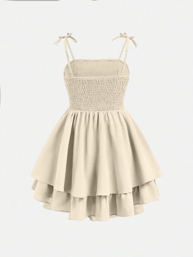 Image of SHENHE Girl's Smocked Ruched A Line Swing Dress Layered Tie Shoulder Flowy Cami Short Dress