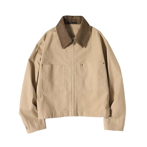 Zoziiee Womens Cropped Bomber Jacket Corduroy Collar Barn Coat Lightweight Utility Zip Up Cotton...