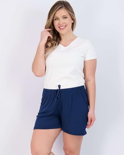 Real Essentials 3 Pack: Women's Pajama Shorts Sleep Lounge Sweatshorts Comfy Sleepwear Bottoms (Available In Plus Size)4