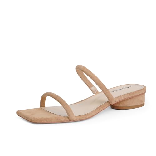 Image of Modatope Square Open Toe Heeled Sandals Women Two Strap Chunky Heel Sandals for Women Low Block Heel Sandal Dressy