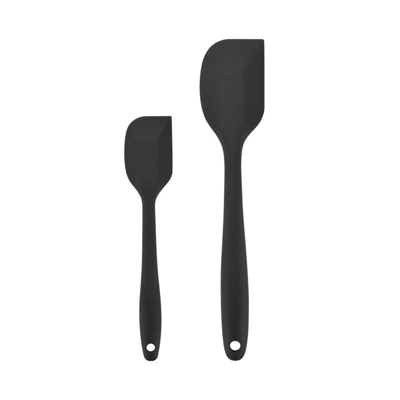 StirrEdge Silicone Spatula Set - Non-Stick and Heat Resistant Cooking Utensils Set - Premium BPA-Free Spatulas for Cooking - Food Grade Kitchen Utensils for Baking, Frying and Mixing (2, Black)