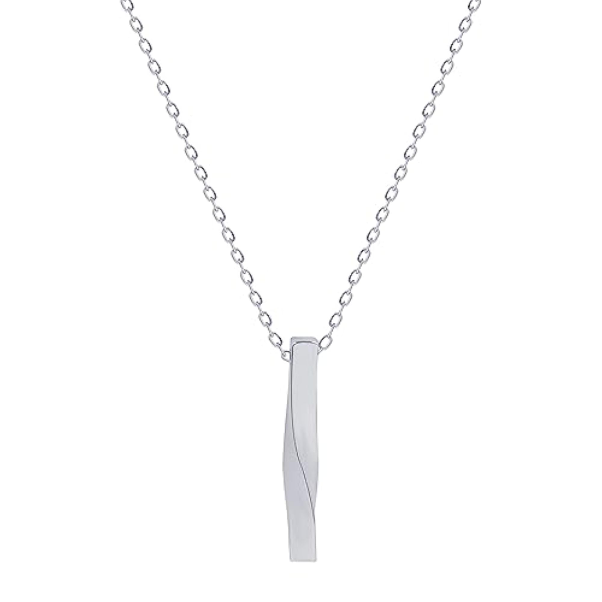 Spiral Long Rectangular & Twisted Silver Bar Pendant