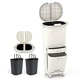 COSTWAY Cubo de Basura Cocina de 42L (12+12+14L), Papelera de Reciclaje con 3...