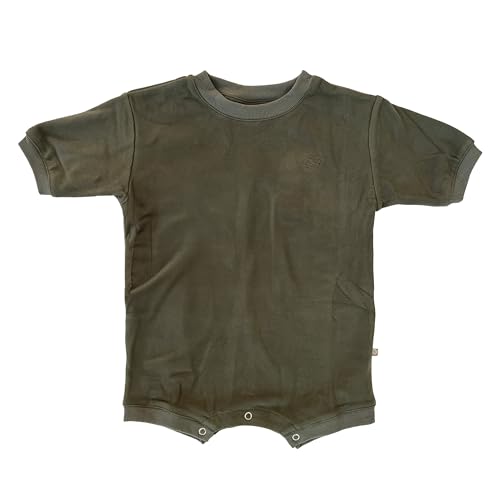 About Baby Shop Geneve Oversized Brushed Jersey Romper - Angel Wing Embroidery - Cozy - 40% Rayon/27% Acrylic/25% Cotton/8% Span (Moss, 6-12Months)