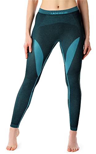 Ladeheid Caleçon Thermique Long sous-vêtements Femme LAGI005 (Noir/Turquoise, XL) Cover