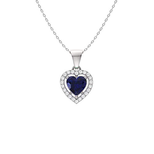 Diamondere Natural and Certified Gemstone and Diamond Heart Petite Necklace in 14k Solid Gold | 0.45 Carat Pendant with 18 Inch Chain Valentine's Day Gift for her