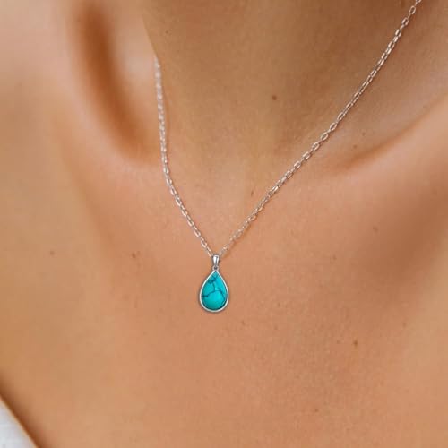 Genuine Turquoise Necklace for Women S925 Sterling Silver Pear Cut Turquoise Pendant Jewelry Gift for Mom Her2