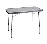 mesa camping crespo Resistente a la humedad y al calor. Perfil de aluminio recubierto de epoxi y refuerzo central para una mayor estabilidad. Nuevo sistema de cierre rápido de las patas telescópicas