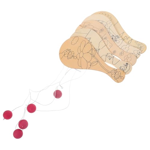 MUSISALY Raqueta de Madera para Pintar 5 Piezas DIY Infantil Pelota Unida, Juguete Educativo Manualidades, Juego Creativo de Pintura y Dibujo Artesanal