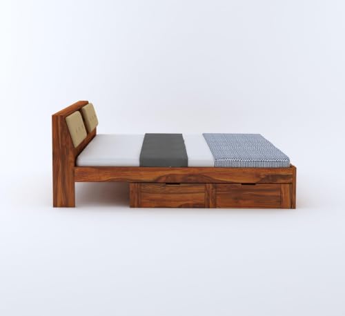Image of TG Furniture Sheesham Wood King Size Bed with Pullout Storage | Wooden Double Bed with 2 Drawer Storage for Bedroom Platform Cot Bed Palang | 78 * 72 Inch (Natural Finish)