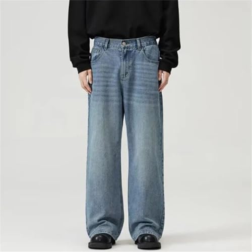 Men's Casual Wide Leg Loose Jeans Fashion High Waist Wash Straight Jeans with Pockets2