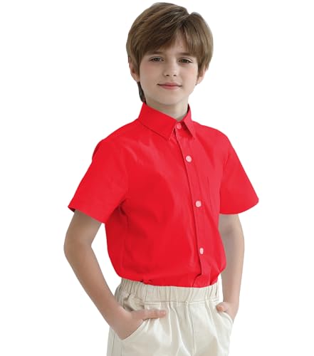 2T-16Y Boys' Short Sleeve Button Down Toddler Dress Shirt Oxford Uniform Shirt with Chest Pocket4