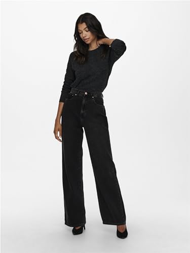 ONLY Damen Basic Strickpullover | Einfarbiger Knitted Stretch Sweater | Langarm Rundhals Shirt ONLRICA, Farben:Schwarz, Größe:36