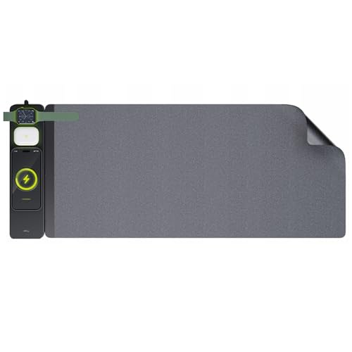 Allity Tapis de Bureau Grand pour Ordinateur Portable et Clavier avec Chargeur Induction 3-en-1, Double Face Filc & Cuir Synthétique, Support Magnétique, Surface Spacieuse, Noir