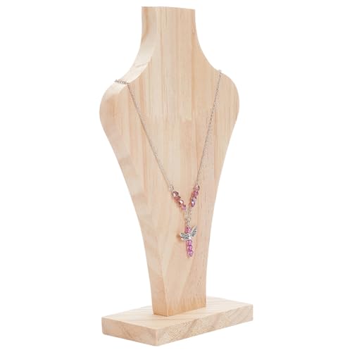 DELORIGIN Collar de busto de madera, soporte de exhibición de madera natural, soporte de cadena para joyas, maniquí para mujeres, colgante de cadena, joyería boutiques exposición