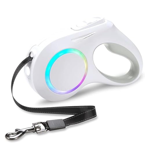 犬 リード 伸縮 ロングリード LED ライト付き 光る 長さ5m 自動巻き ストラップ付き リフレクター 光反射 夜散歩 小・中型犬用 [長さ:5m 適応体重30kg]のサムネイル