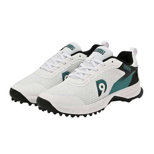 Image of DNINE Commander 1 Rubber Stud Cricket Shoes - White /Black | Lightweight & Durable Cricket Shoes with Strong Grip for Turf & Daily Matches-9 UK